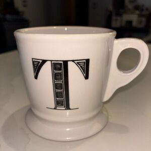 Anthropologie Monogram "T" Initial Ceramic Mug, part of Bistro collection